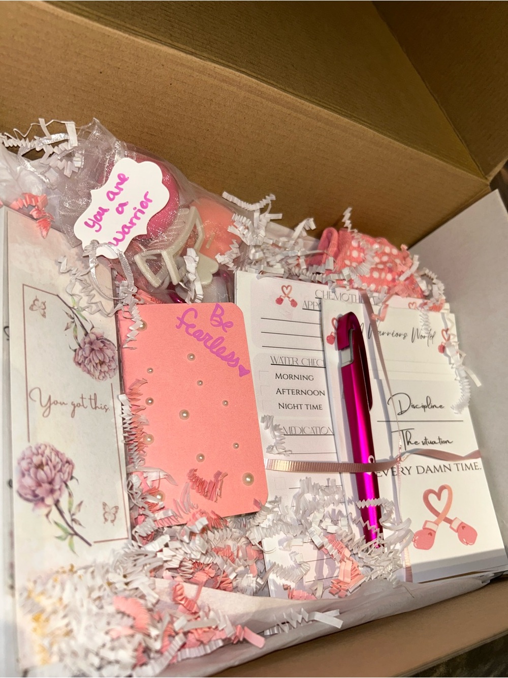Pink Cancer Gift Set with Pink Pen, notepads, bookmarks, etc.